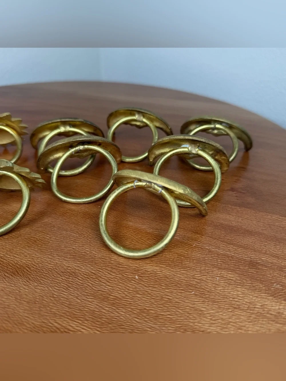 Vintage Brass Napkin Rings Holders Sun Face Celestial 90s Decor Boho Set 10